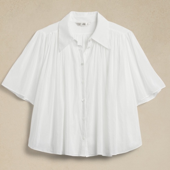 Reduced! BANANA REPUBLIC Silk/Cotton Top in WHITE Size Large Tall - Picture 2 of 3